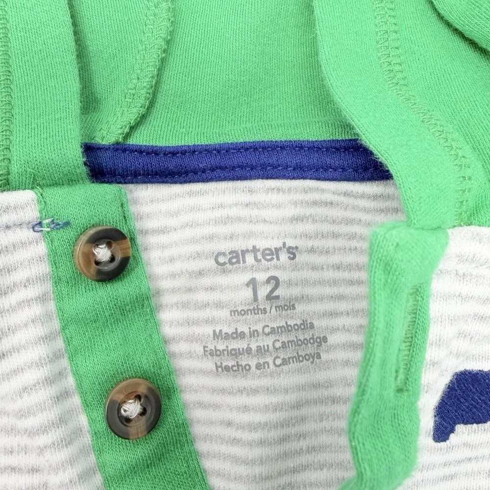 Carters Baby Boys Size 12 Months Lot‎ of 2 Bodysuit & Hooded Bodysuit Green 1684